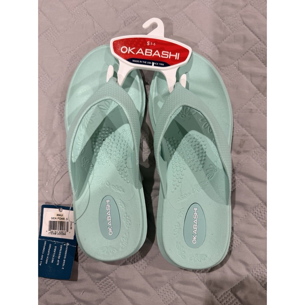 OKABASHI Women's Flip Flop Sandals Maui Sea Foam Small Size 5-6 New with Tags